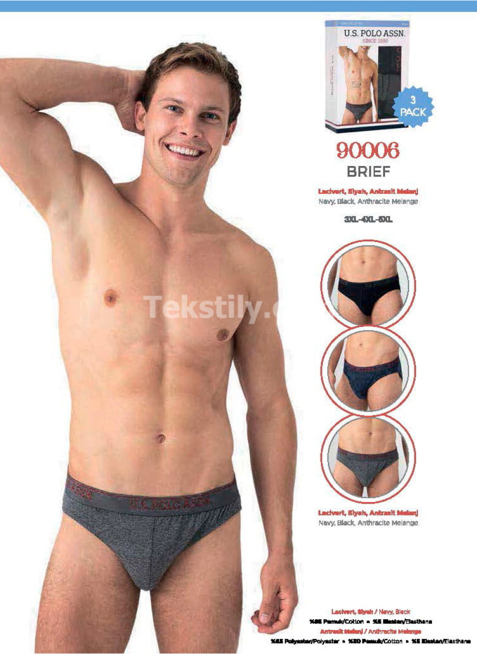 Мужские Трусы Slip 3 шт./ уп. (3XL-4XL-5XL) U.S.POLO ASSN.